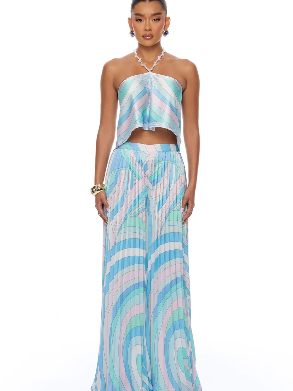 Pastel Satin Maxi Skirt Set- Blue/Pink/Green